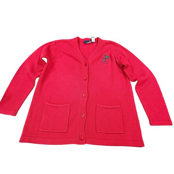 Vintage Lizsport Embroidered Emblem Red Button Cardigan Size S Liz Claiborne - Picture 1 of 6